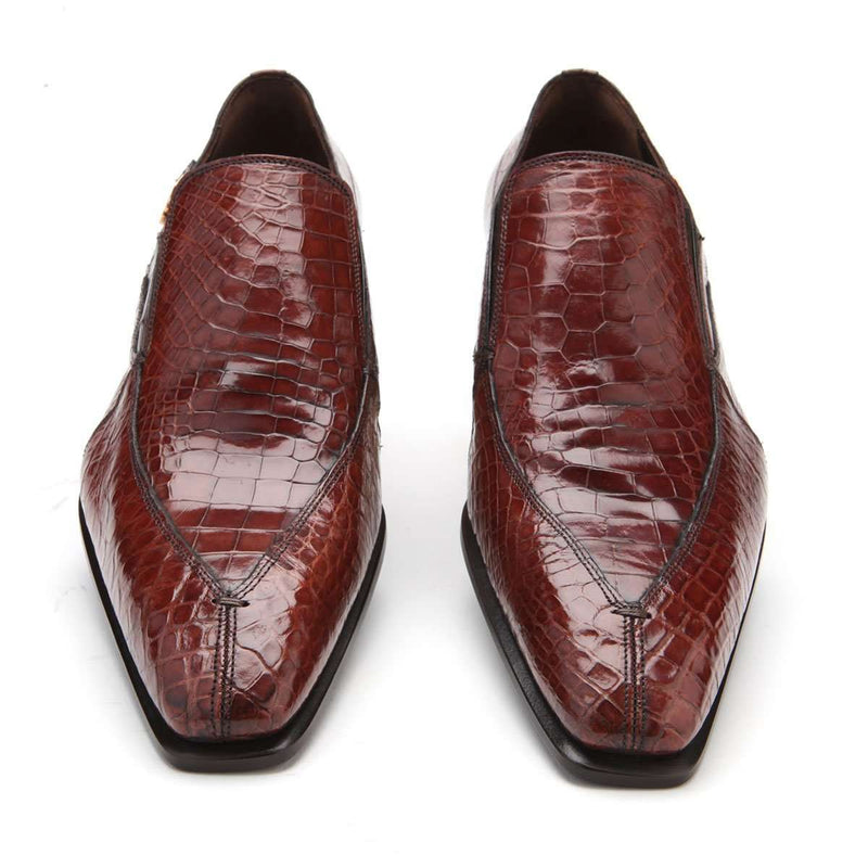 Caporicci Men's Luxury Italian Shoes Brown Alligator Loafers ART203 (CAP1027)-AmbrogioShoes
