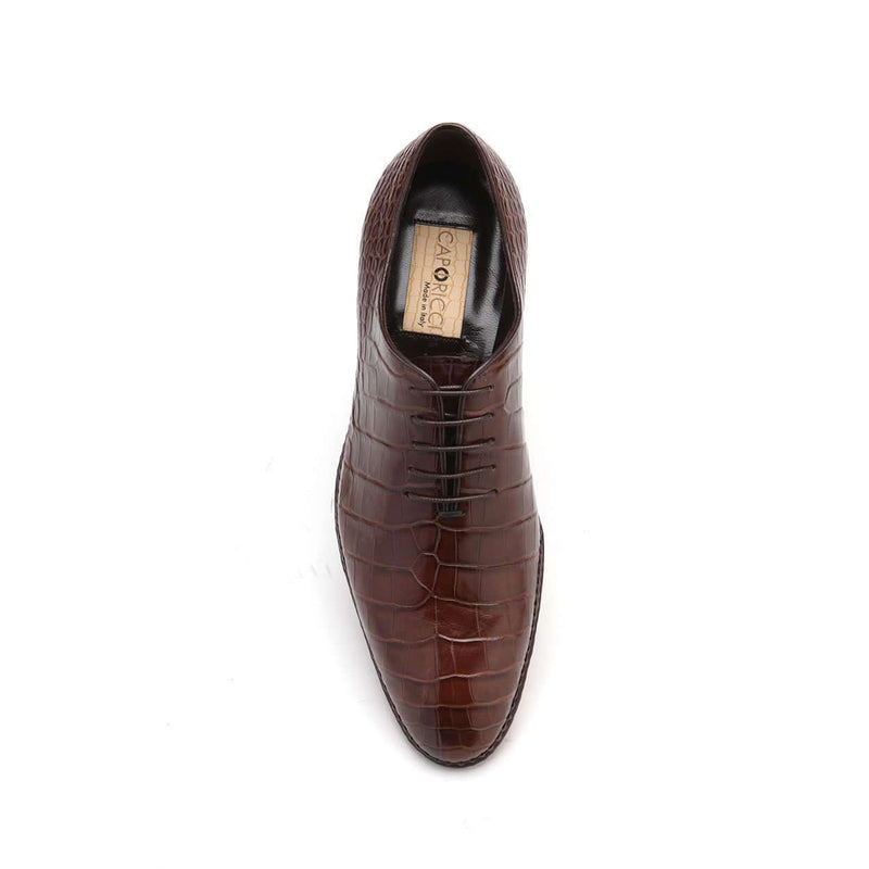 Caporicci Men's Luxury Italian Shoes 2542 Alligator Castagno Brown Oxfords (CAP1112)-AmbrogioShoes