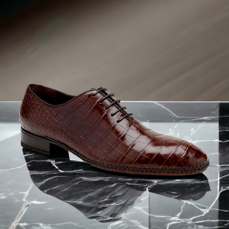 Caporicci 2542 Men's Luxury Italian Designer Shoes Castagno Brown Exotic Alligator Oxfords (CAP1112)-AmbrogioShoes