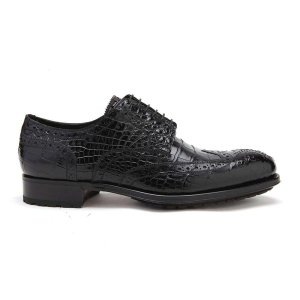 Caporicci Men's Luxury Italian Shoes 3318 Alligator Black Oxfords (CAP1114)-AmbrogioShoes