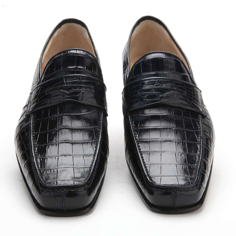 Caporicci Men's Luxury Italian Shoes Black Alligator Loafers ART9961 (CAP1021)-AmbrogioShoes