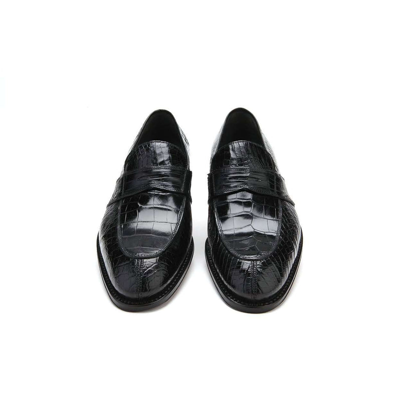 Caporicci Men's Luxury Italian Shoes 1208 Alligator Nero Black Loafers (CAP1100)-AmbrogioShoes