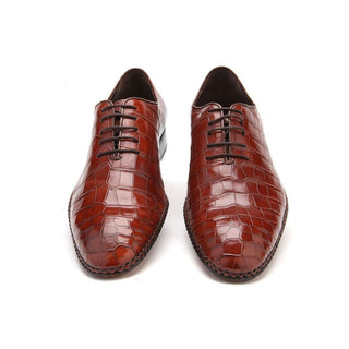 Caporicci Men's Luxury Italian Designer Shoes 2542 Aliigator Gold Oxfords (CAP1113)