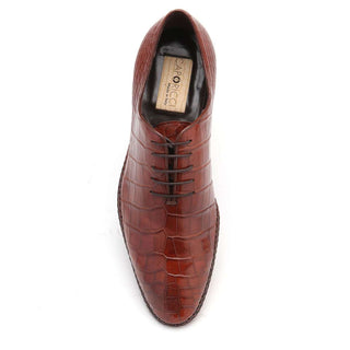 Caporicci Men's Luxury Italian Designer Shoes 2542 Aliigator Gold Oxfords (CAP1113)