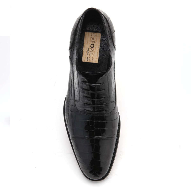 Caporicci Men's Luxury Italian Shoes Black Alligator Oxfords ART1102 (CAP1011)-AmbrogioShoes