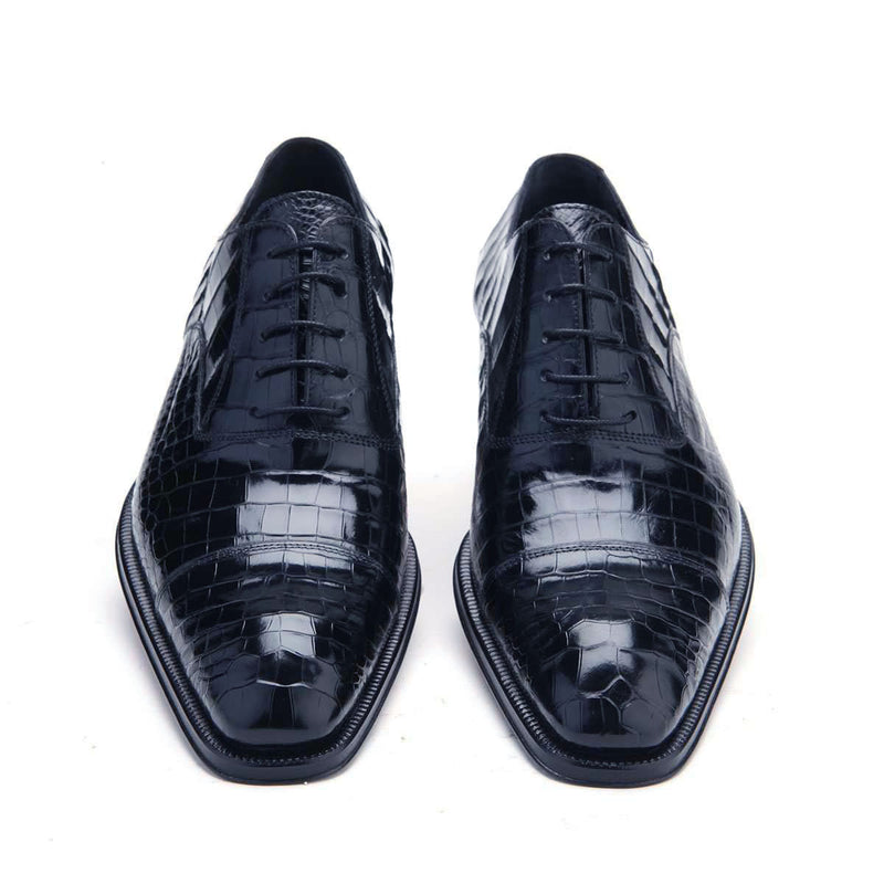 Caporicci Men's Luxury Italian Designer Shoes Navy Blue Alligator Oxfords ART1114 (CAP1008-BLU)-AmbrogioShoes