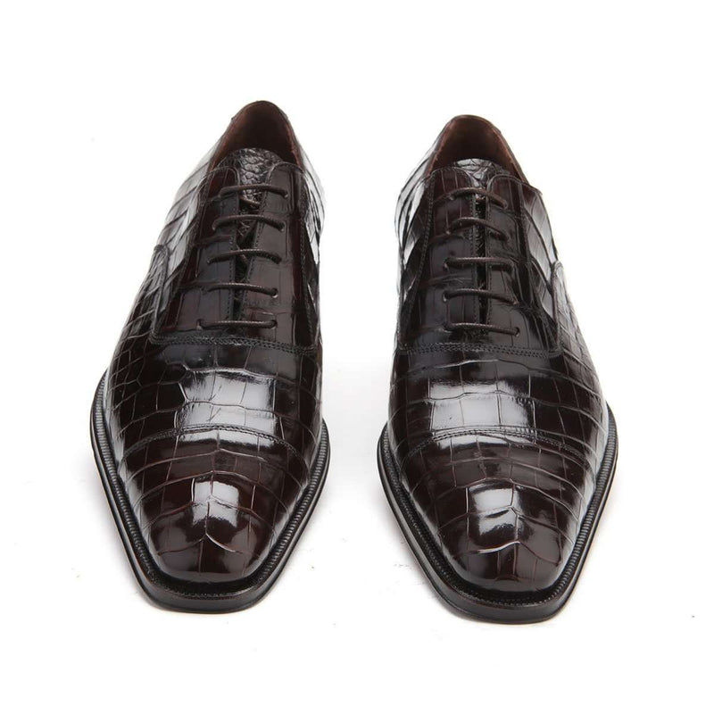 Caporicci Men's Luxury Italian Shoes Brown Alligator Oxfords ART1114 (CAP1008)-AmbrogioShoes