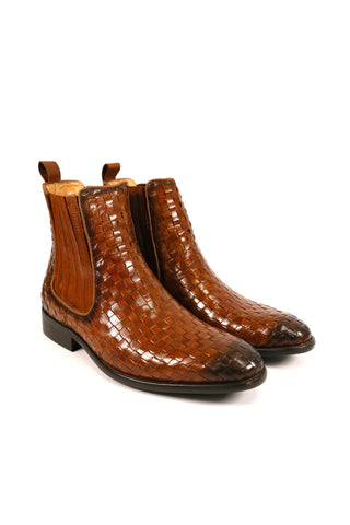 Carrucci Basket Weave Leather Chelsea Boots (CAR1023)-AmbrogioShoes