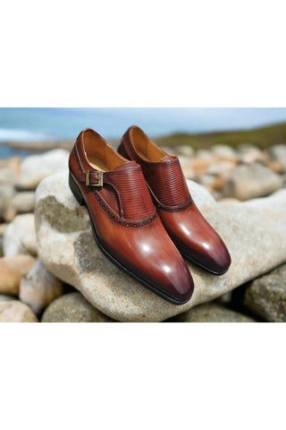 Carrucci KS503-05 Leather Single Monk-Strap-AmbrogioShoes