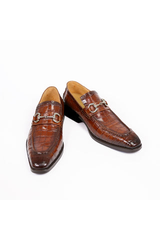 Carrucci KS503-61E Alligator Print Leather Horsebit Loafer-AmbrogioShoes