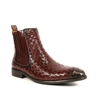 Carrucci Men's Shoes Basket Weave Leather Chelsea Boots (CAR1023)-AmbrogioShoes