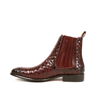 Carrucci Men's Shoes Basket Weave Leather Chelsea Boots (CAR1023)-AmbrogioShoes