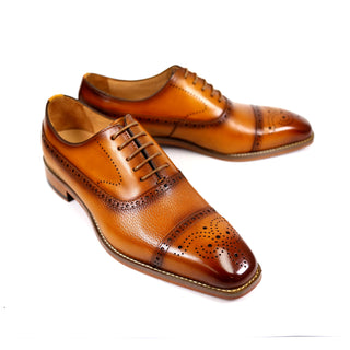 Carrucci Men's Shoes Calf-Skin Leather Classic Cap-Toe Oxford (CAR1009)-AmbrogioShoes