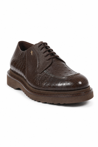 Cesare Paciotti Exotic Designer Shoes Struzzo Fondente Nappa Brown Lizard Oxfords (CPM3040)