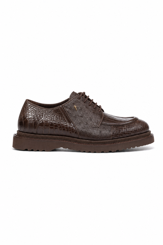 Cesare Paciotti Exotic Designer Shoes Struzzo Fondente Nappa Brown Lizard Oxfords (CPM3040)