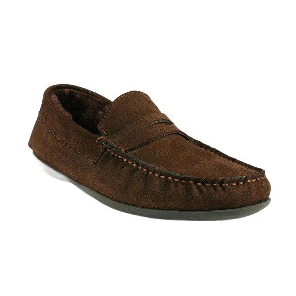 Cesare Paciotti Luxury Italian Men Shoes Camoscio Ebano Suede w/ Sheepskin Brown Moccasins (CPM2216)-AmbrogioShoes