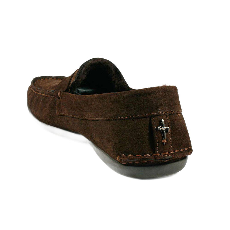 Cesare Paciotti Luxury Italian Men Shoes Camoscio Ebano Suede w/ Sheepskin Brown Moccasins (CPM2216)-AmbrogioShoes