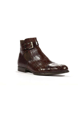 Cesare Paciotti Luxury Italian Men's Buckhold Boots Croc Print Cocoo Lux Caffe SL Designer Shoes (CPM5427)-AmbrogioShoes