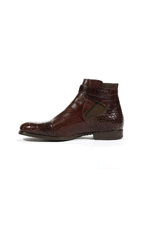 Cesare Paciotti Luxury Italian Men's Buckhold Boots Croc Print Cocoo Lux Caffe SL Designer Shoes (CPM5427)-AmbrogioShoes