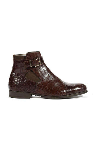 Cesare Paciotti Luxury Italian Men's Buckhold Boots Croc Print Cocoo Lux Caffe SL Designer Shoes (CPM5427)-AmbrogioShoes