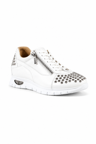 Cesare Paciotti Luxury Italian Men's Designer Shoes Dan Calf Bianco Dallas White Leather Sneakers (CPM3144)-AmbrogioShoes