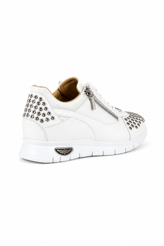 Cesare Paciotti Luxury Italian Men's Designer Shoes Dan Calf Bianco Dallas White Leather Sneakers (CPM3144)-AmbrogioShoes