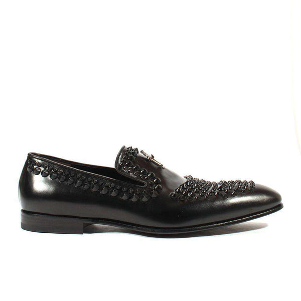 Cesare Paciotti Luxury Italian Mens Shoes Old Paint Black Leather Loafers (CPM2503)-AmbrogioShoes