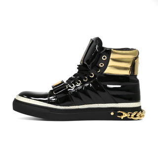 Cesare Paciotti Luxury Italian Men's Italian Designer Shoes Patent Specc Oro Black Sneakers (CPM5029)-AmbrogioShoes