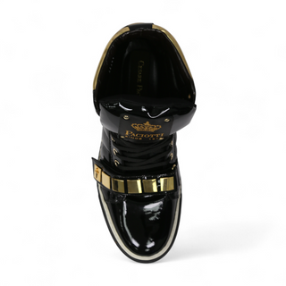 Cesare Paciotti Luxury Italian Men's Italian Designer Shoes Patent Specc Oro Black Sneakers (CPM5029)-AmbrogioShoes