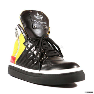 Cesare Paciotti Luxury Italian Men's Italian Nappa Black Curry Bian High-Top Sneakers (CPM4004)-AmbrogioShoes