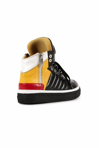 Cesare Paciotti Luxury Italian Men's Italian Nappa Black Curry Bian High-Top Sneakers (CPM4004)-AmbrogioShoes