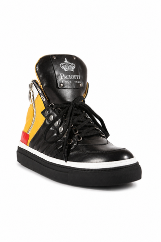 Cesare Paciotti Luxury Italian Men's Italian Nappa Black Curry Bian High-Top Sneakers (CPM4004)-AmbrogioShoes