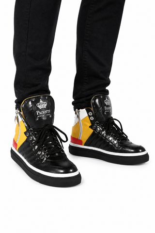 Cesare Paciotti Luxury Italian Men's Italian Nappa Black Curry Bian High-Top Sneakers (CPM4004)-AmbrogioShoes