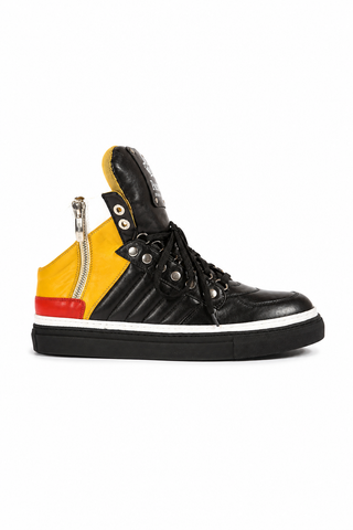 Cesare Paciotti Luxury Italian Men's Italian Nappa Black Curry Bian High-Top Sneakers (CPM4004)-AmbrogioShoes
