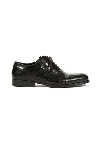 Cesare Paciotti Luxury Italian Men's Oxfords Croc Print Cocco Lux Black SL Designer Shoes (CPM5425)-AmbrogioShoes