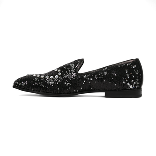 Cesare Paciotti Luxury Italian Men's Paillettes Black Silver Formal Loafers (CPM5107)-AmbrogioShoes