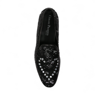 Cesare Paciotti Luxury Italian Men's Paillettes Black Silver Formal Loafers (CPM5107)-AmbrogioShoes