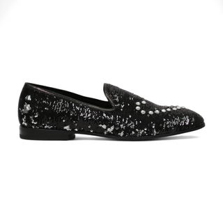 Cesare Paciotti Luxury Italian Men's Paillettes Black Silver Formal Loafers (CPM5107)-AmbrogioShoes