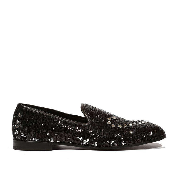 Cesare Paciotti Luxury Italian Men's Paillettes Black Silver Loafers (CPM5107)-AmbrogioShoes