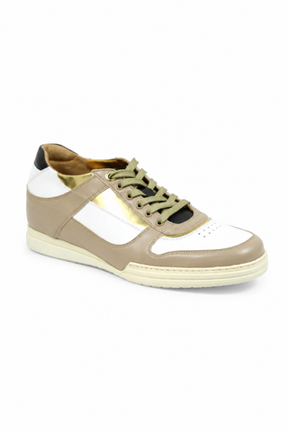 Cesare Paciotti Luxury Italian Men's Sand-White Oro Beige White Gold Sneakers (CPM5122)