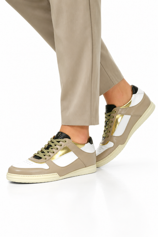 Cesare Paciotti Luxury Italian Men's Sand-White Oro Beige White Gold Sneakers (CPM5122)