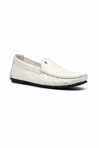 Cesare Paciotti Luxury Italian Men's Struzzo Ostrich Skin Bianco White Moccassins (CPM5369)-AmbrogioShoes