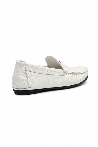 Cesare Paciotti Luxury Italian Men's Struzzo Ostrich Skin Bianco White Moccassins (CPM5369)-AmbrogioShoes