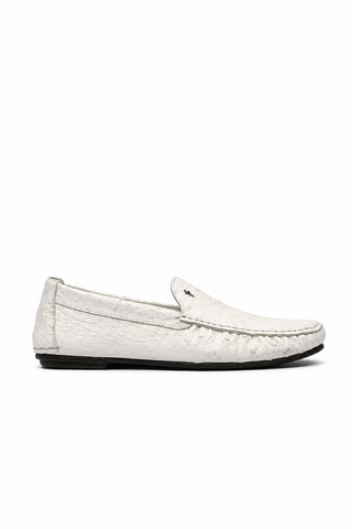 Cesare Paciotti Luxury Italian Men's Struzzo Ostrich Skin Bianco White Moccassins (CPM5369)-AmbrogioShoes