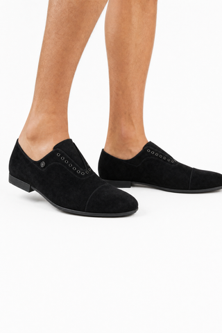 Cesare Paciotti Luxury Italian Mens Vit Camoscio Black Loafers (CPM5330) - On Model