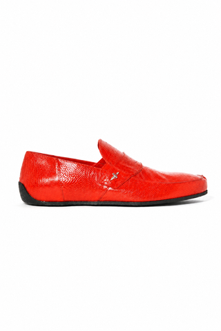 Cesare Paciotti Luxury Italian Struzzo Zamp Henne Red Lizard Skin Loafers (CPM2329)