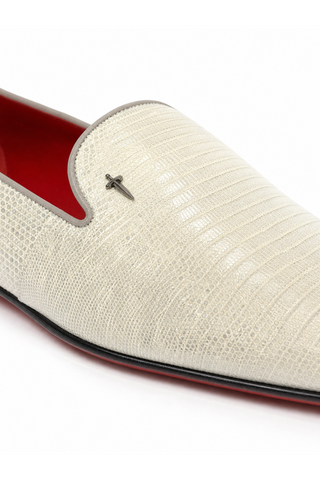Cesare Paciotti Luxury Italian Teyus Perla Lizard Skin Grey Loafers (CPM2337)