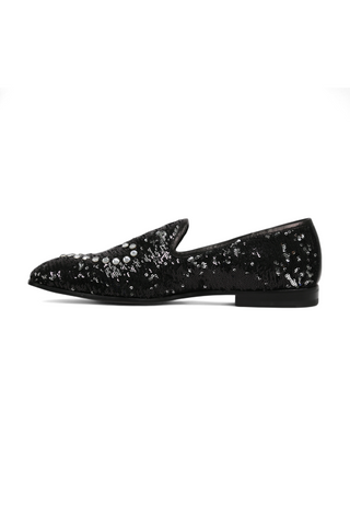 Cesare Paciotti Paillettes Black Silver Formal Loafers (CPM5107)-AmbrogioShoes