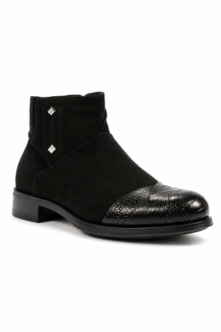 Cesare Paciotti Struzzo Black Vit Cam Suede / Lizard Claw Boots (CPM2565)-AmbrogioShoes