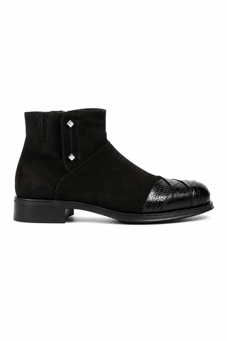 Cesare Paciotti Struzzo Black Vit Cam Suede / Lizard Claw Boots (CPM2565)-AmbrogioShoes